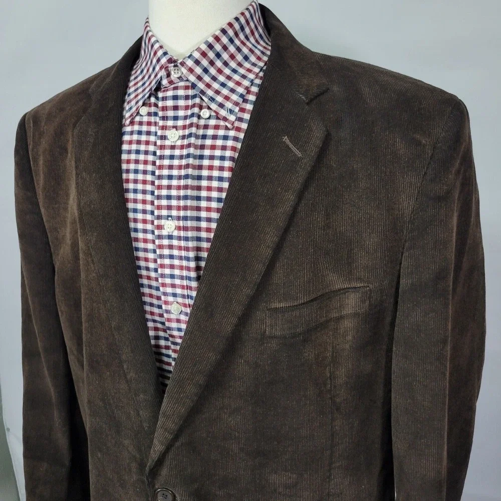 Pronto Uomo Men's Sport Coat Blazer Two Button Brown Corduroy‎ Cotton Sz 48XL